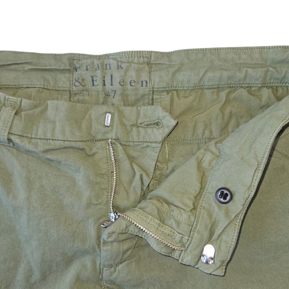 Frank & Eileen Wicklow Italian Chino Pants Size 12 Army Green Raw Hem Flat Front - Picture 6 of 11